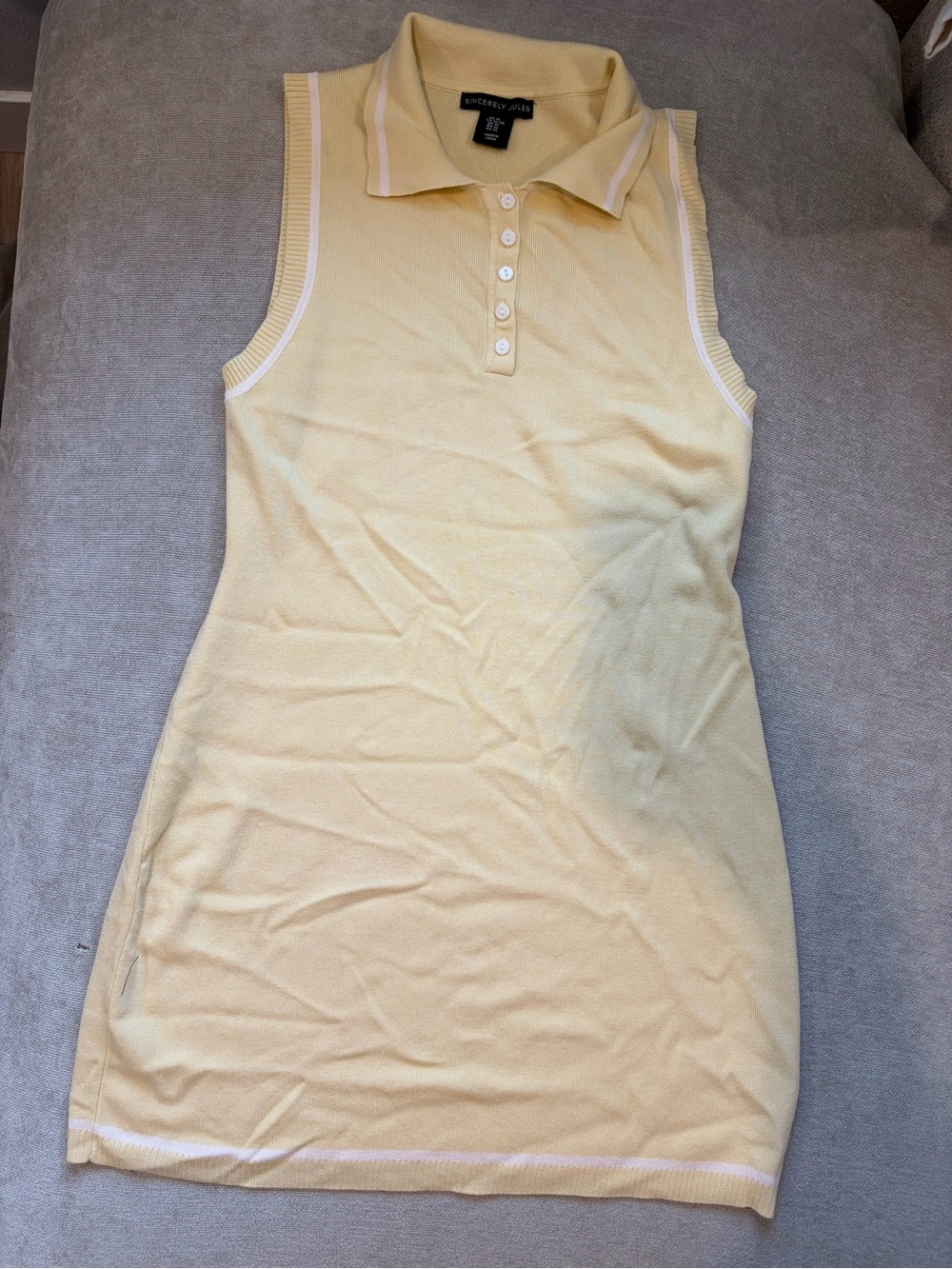 Sleeveless Polo Tank Dress - Pale Yellow